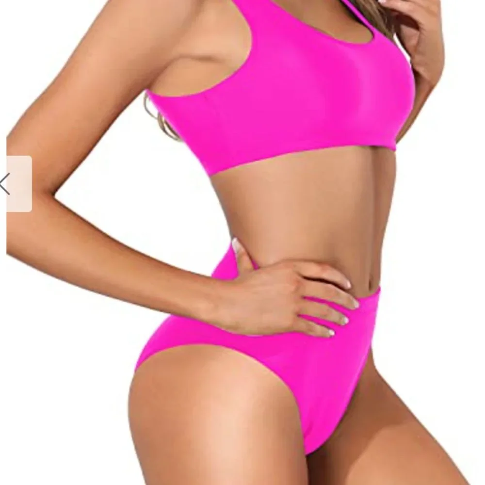 NWT Tempt Me Cheeky High Waisted Neon Pink Bikini - Small - Picture 5 of 10